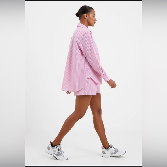 French Connection 100% Pink  White Striped Button Down and Shorts Set Size Large - Picture 4 of 15